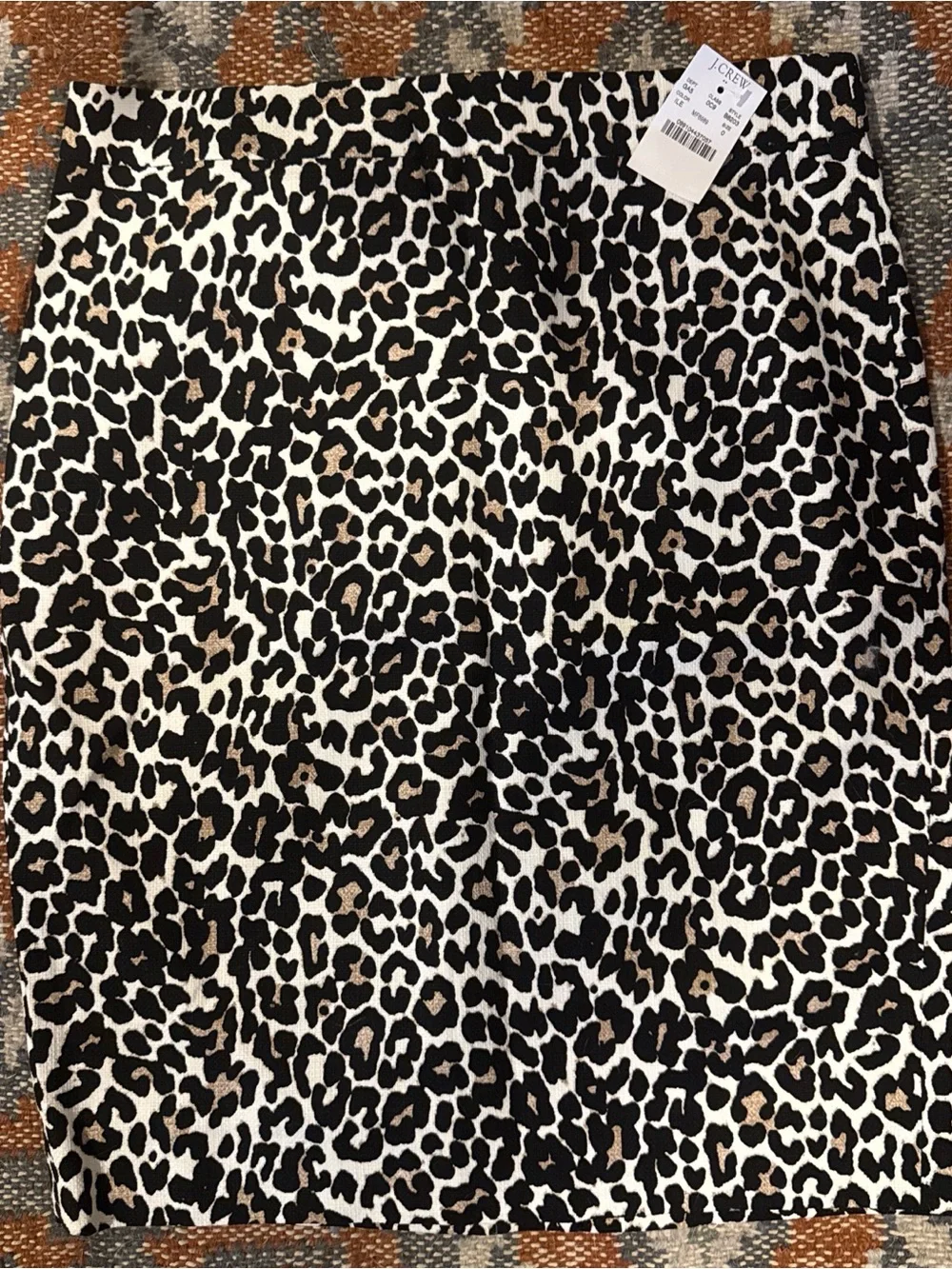 NWT J Crew Leopard Print Pencil Skirt - Black, White & Tan